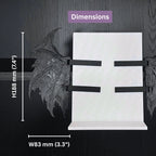 Dimension diagram for posable Curio Clip-On Gothic Demon Bat Wings showing height of 188mm and width of 83mm per wing on a Curio Candy Floating Book Display Hanger.